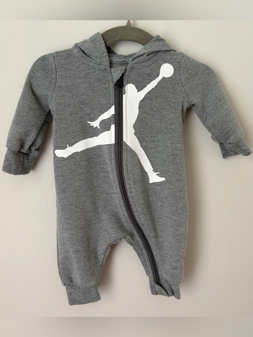 Jordan Newborn Grey Hooded One-Piece with White Jumpman